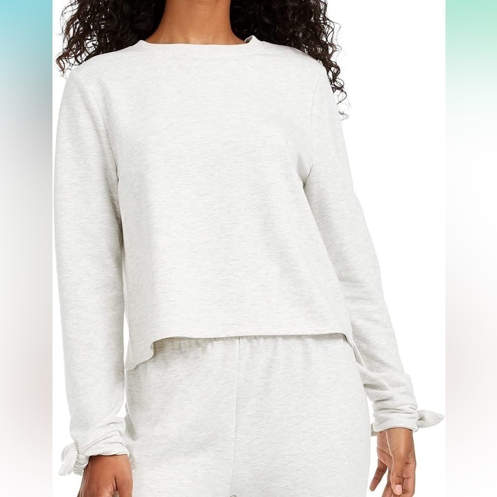 Nwt Miken Swim Envelope-Back Bow-Cuff Cover-Up Sweatshirt Light Heather Grey - M